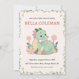 invitations à la douche bébé dragon mignonne