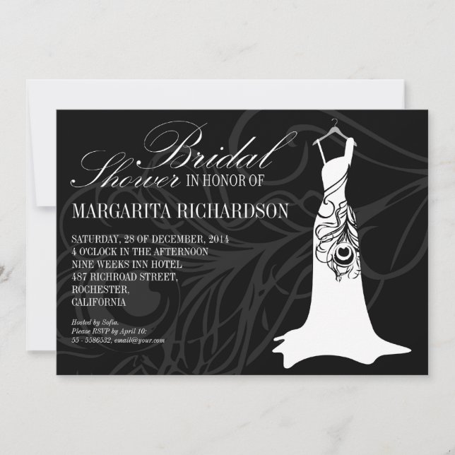 invitations à la douche nuptiale noire avec robe m (Devant)