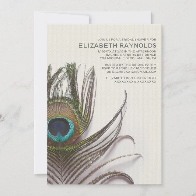 Invitations à la douche nuptiale Peacock Feathers (Devant)