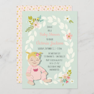 Invitations à la douche pour bébé à fleurs douces