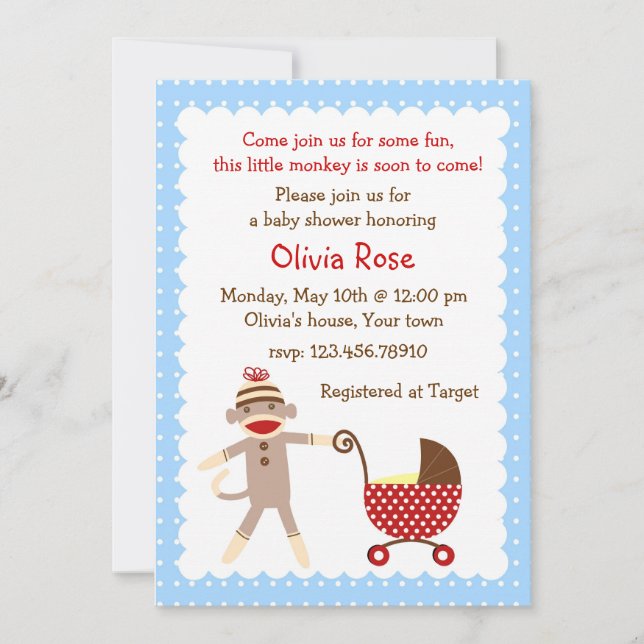 Invitations à la douche pour bébés au singe de soi (Devant)