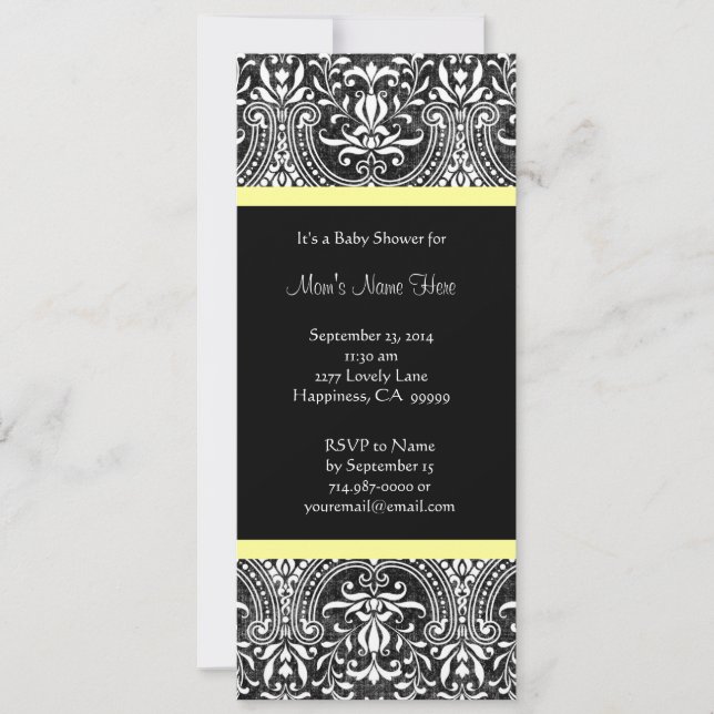 Invitations à la douche pour bébés jaune blanc noi (Devant)