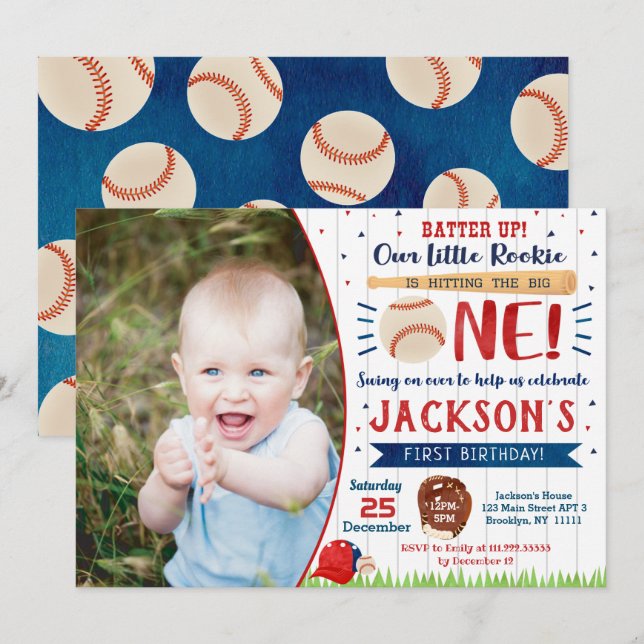 Invitations à la fête d'anniversaire de baseball (Devant / Derrière)