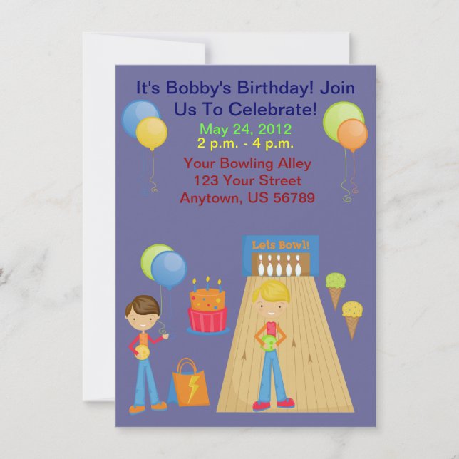 Invitations à la fête d'anniversaire de Boys Bowli (Devant)