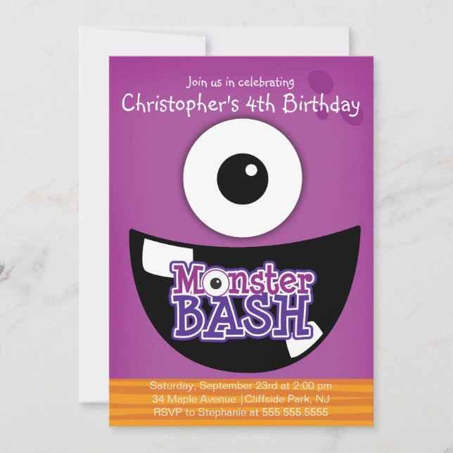 Invitations à la fête d'anniversaire de Cute Monst (Devant)