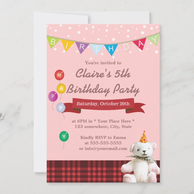 Invitations à la fête d'anniversaire de la fille d (Devant)