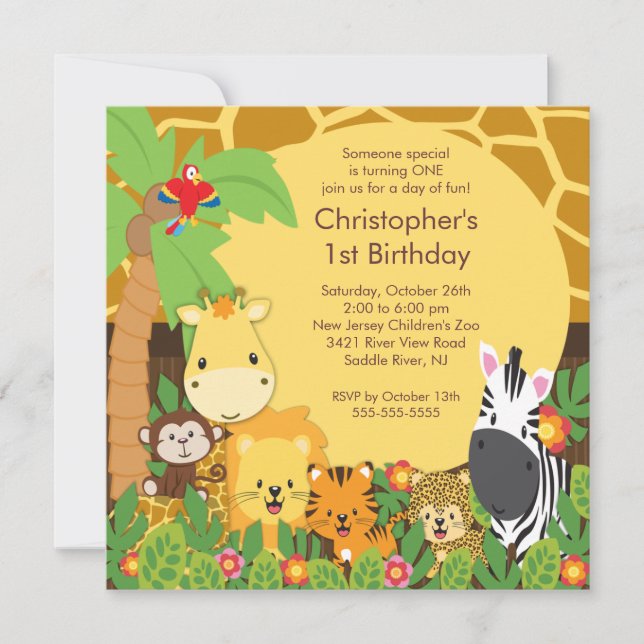 Invitations à la fête d'anniversaire de la Jungle  (Devant)