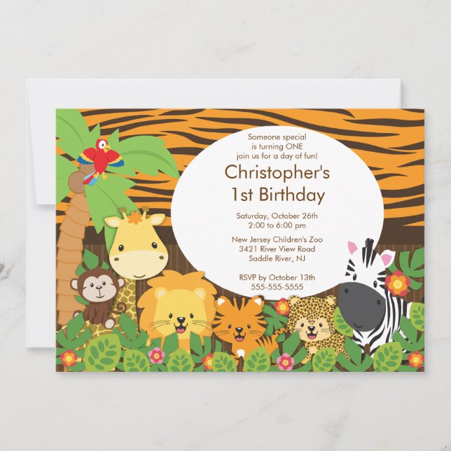 Invitations à la fête d'anniversaire de la Jungle  (Devant)