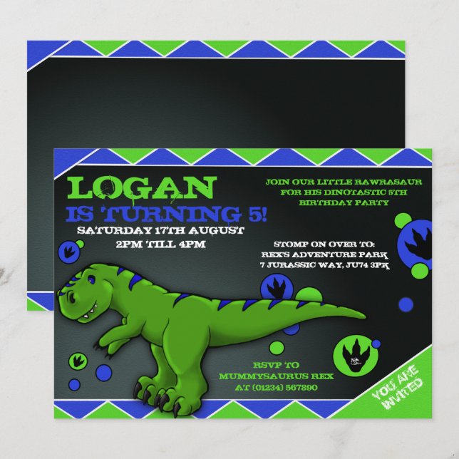 Invitations à la fête d'anniversaire de Little Rex (Devant / Derrière)