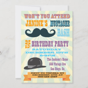 Invitations à la fête d'anniversaire de Mustache