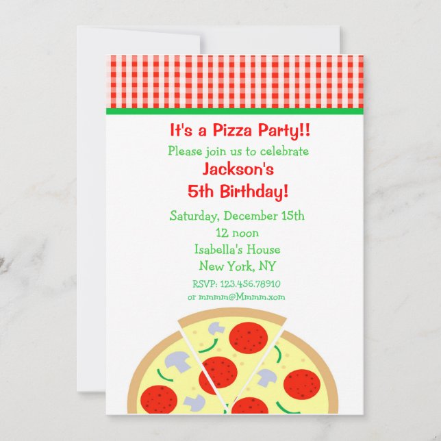 Invitations à la fête d'anniversaire de Pizza (Devant)