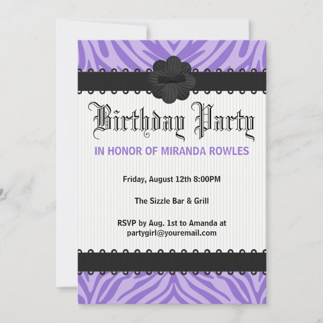 Invitations à la fête d'anniversaire de Purple Wil (Devant)
