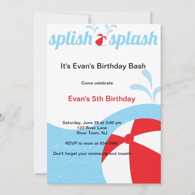 Invitations à la fête d'anniversaire de Splish Spl (Devant)
