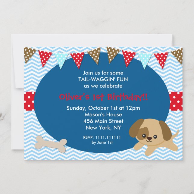 Invitations à la fête d'anniversaire des Chiots (Devant)