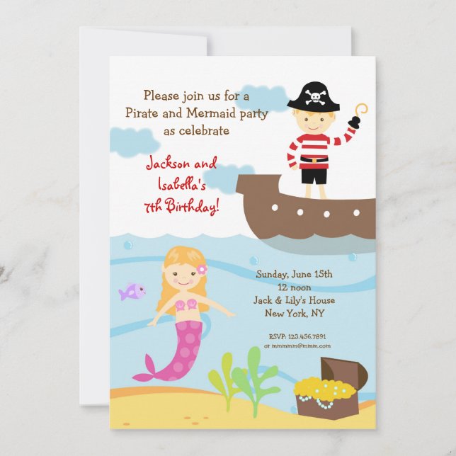 Invitations à la fête d'anniversaire des pirates e (Devant)
