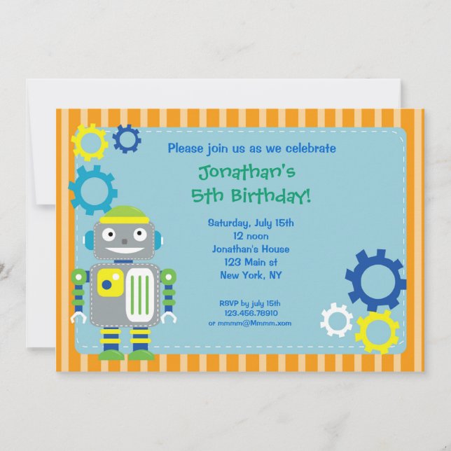 Invitations à la fête d'anniversaire des robots (Devant)