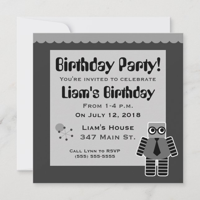 Invitations à la fête d'anniversaire des robots Ge (Devant)