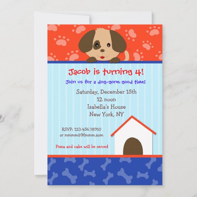 Invitations à la fête d'anniversaire du chien coqu (Devant)