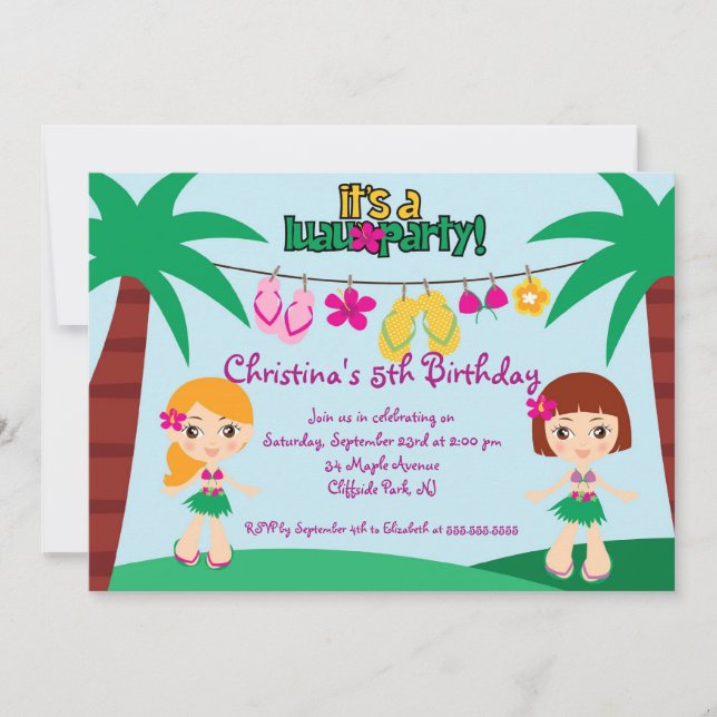 Invitations à la fête d'anniversaire du Cute Luau (Devant)