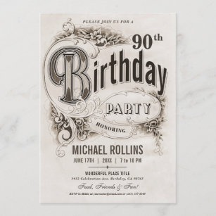 Invitations Faire Part Cartes Anniversaire De 90 Ans Zazzle Fr