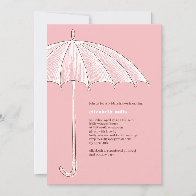 Invitations à la fête de la douche à parapluie ros (Devant)