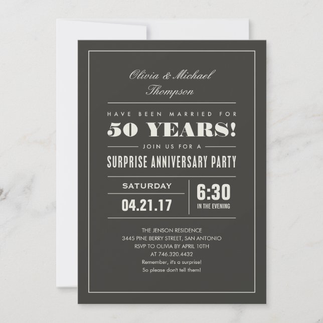 Invitations à la fête de l'anniversaire de surpris (Devant)