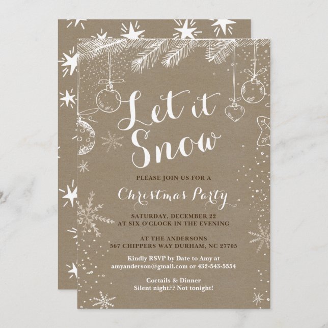 invitations à la fête de Noël | Cartes papier Kraf (Devant / Derrière)