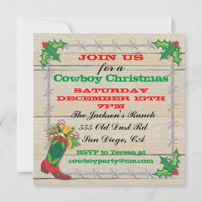 Invitations à la fête de Noël de Cowboy (Dos)