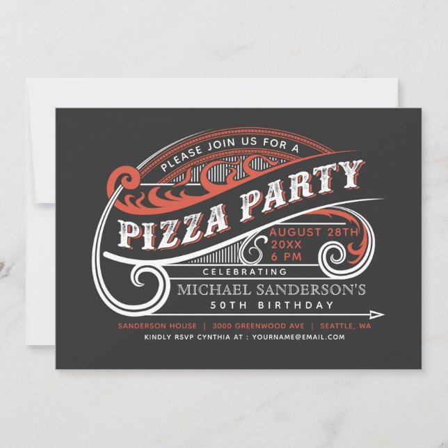 Invitations à la fête de pizza rétro Vintage (Devant)