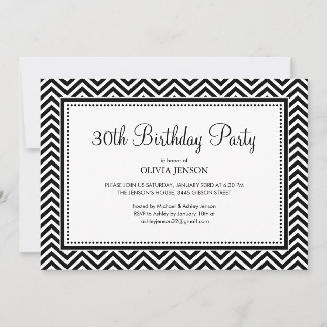 Invitations à la fête des Chevron noirs et blancs (Devant)