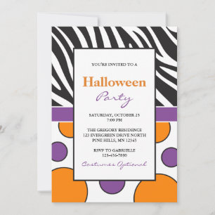 Invitations à la fête d'Halloween Dots Zebra