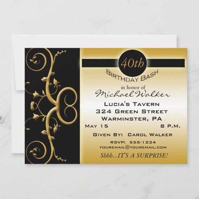 Invitations à la fête du 40e anniversaire de surpr (Devant)