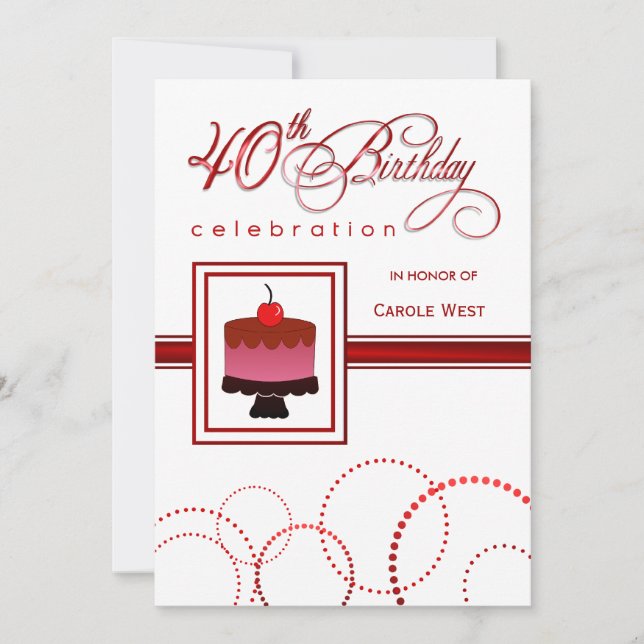 Invitations à la fête du 40e anniversaire - gâteau (Devant)