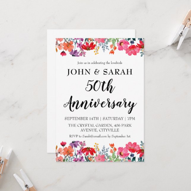invitations à la fête du 50e anniversaire fleurie  (Devant/Arrière en situation)
