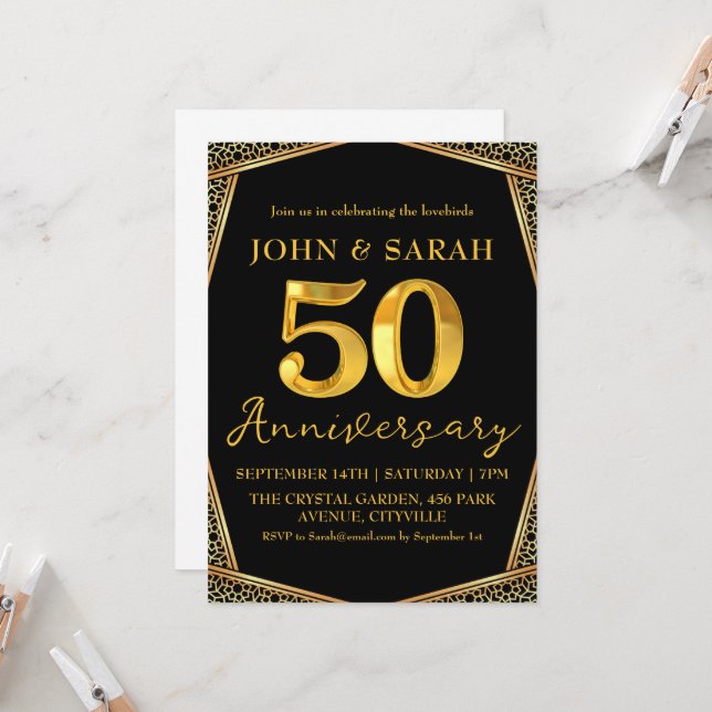 invitations à la fête du 50e anniversaire noir et  (Devant/Arrière en situation)