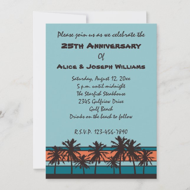 Invitations à la fête du rétro Beach Anniversaire (Devant)