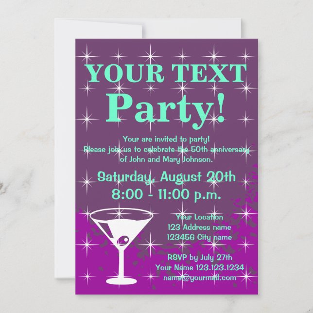 Invitations à la fête étincelante avec verre de co (Devant)