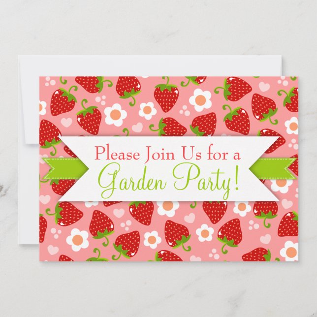 Invitations à la fête personnalisée des fraises (Devant)