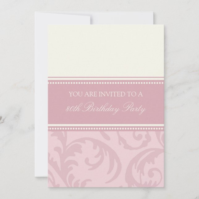 Invitations à la florale de crèmes roses 80e anniv (Devant)