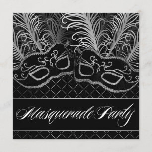 Invitations à la mascarade de masques noirs blancs