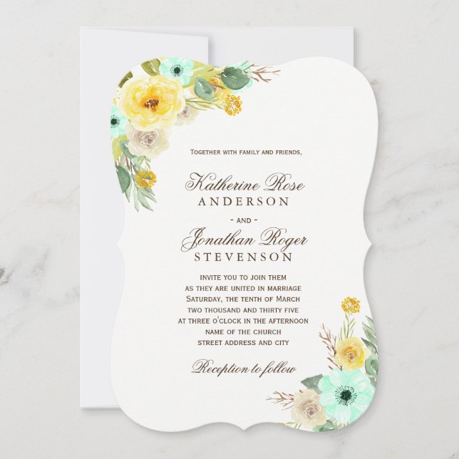 Invitations à la menthe et au mariage jaune (Devant)
