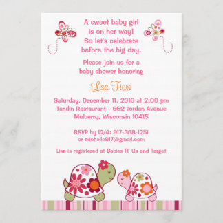 Invitations à la mode de baby shower de tortue de