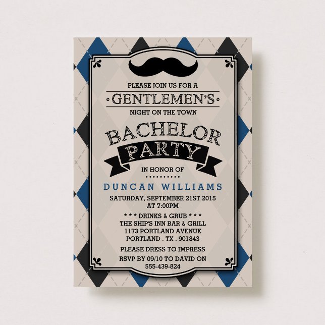 Invitations à la Mustache branchée du Bachelor Par (Créateur téléchargé)
