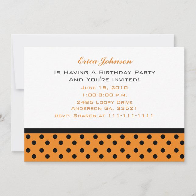 Invitations à la Polka Dot Party Orange and Black (Devant)