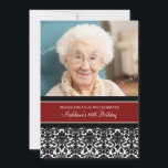 Invitations à la Red Damask Photo 80th Birthday Pa<br><div class="desc">Photo personnalisée Invitations à la fête du 80e anniversaire dans un élégant motif vintage rouge,  noir et blanc classique à motifs floraux damas. Ajoutez votre nom,  votre photo et les détails de votre fête d'anniversaire pour une invitation unique et élégante.</div>
