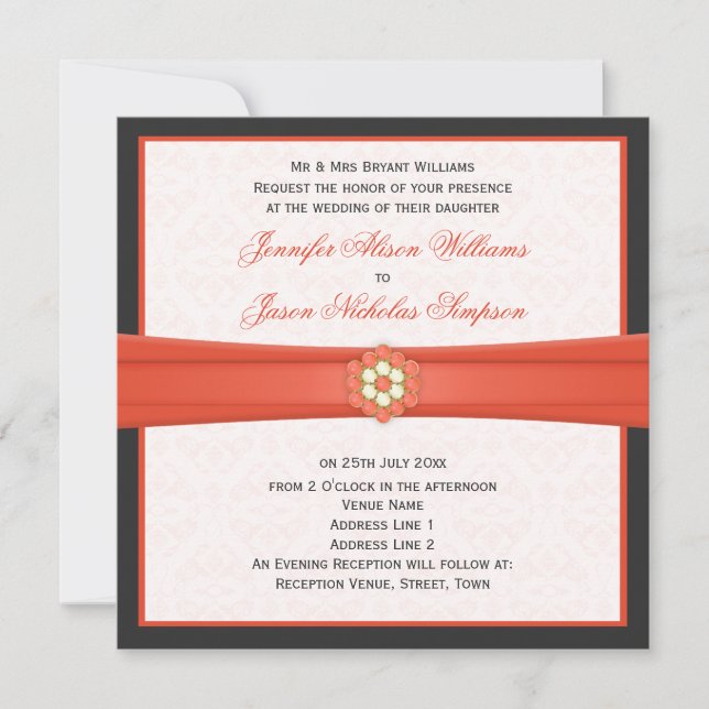 Invitations à la tangerine et aux bijoux Mariages  (Devant)