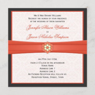 Invitations à la tangerine et aux bijoux Mariages