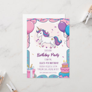 invitations à l'anniversaire de la licorne mignonn