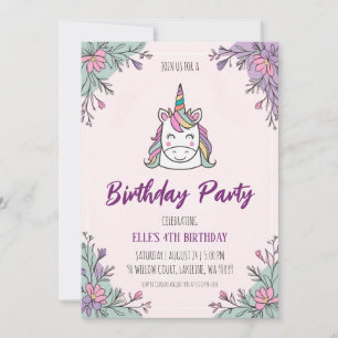 invitations à l'anniversaire de la licorne mignonn