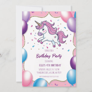 invitations à l'anniversaire de la licorne mignonn